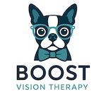 Logo of a dog wearing glasses.